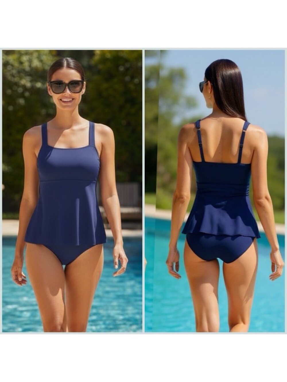 6/8 Lands' End Women's Navy Blue Tankini Flutter 2 PIECE